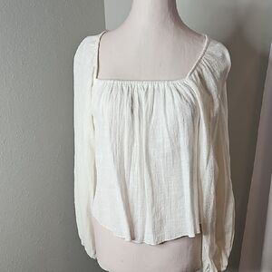Cream Smocked Puff Sleeve Blouse
